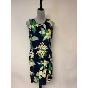 Old Navy Navy Blue Lemon Floral Dress Large